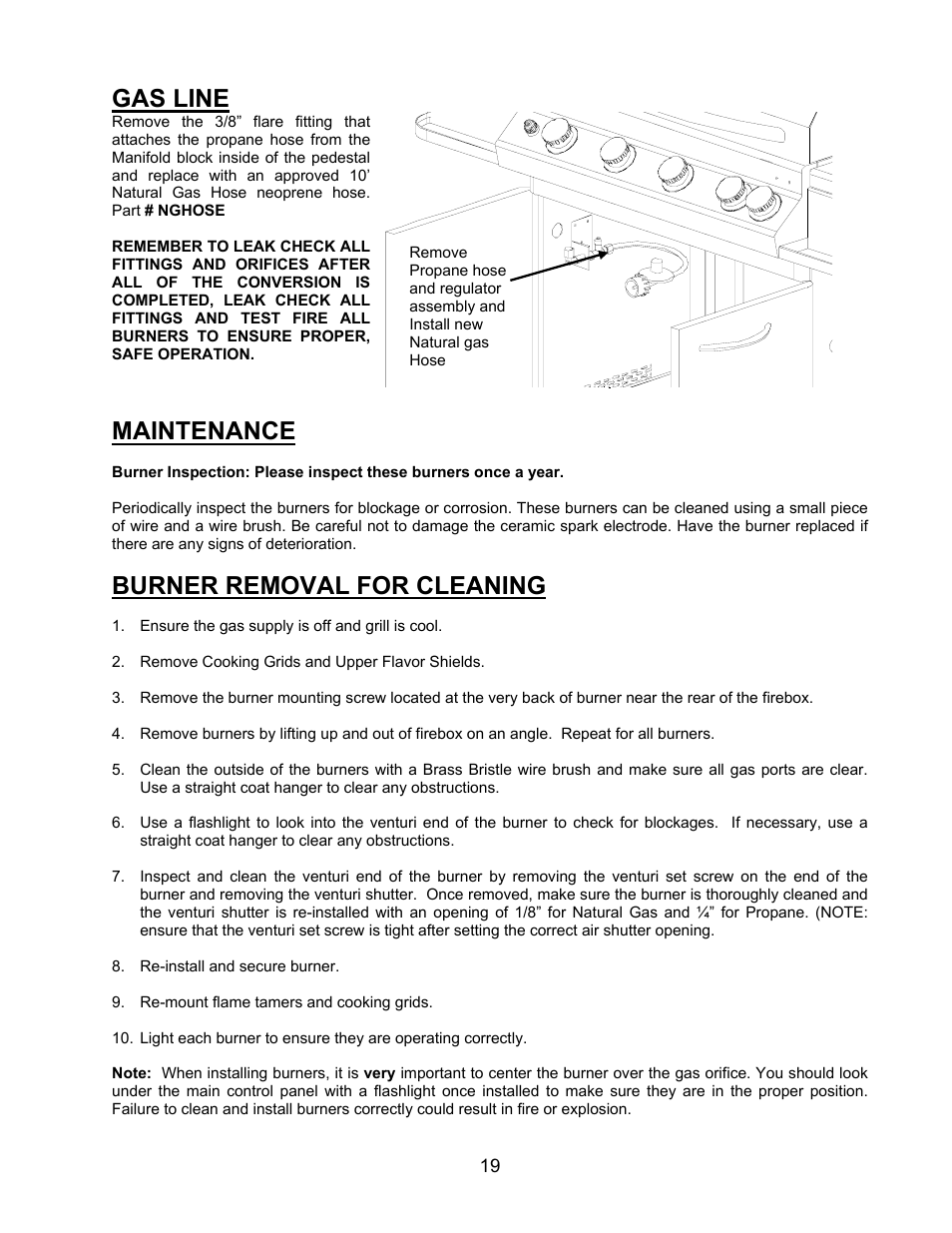 Gas line, Maintenance, Burner removal for cleaning | Jackson 700BI Series User Manual | Page 19 / 25