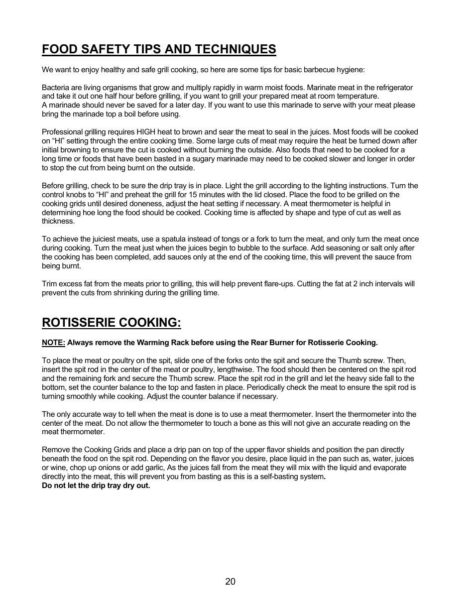Food safety tips and techniques, Rotisserie cooking | Jackson 700BI Series User Manual | Page 20 / 25