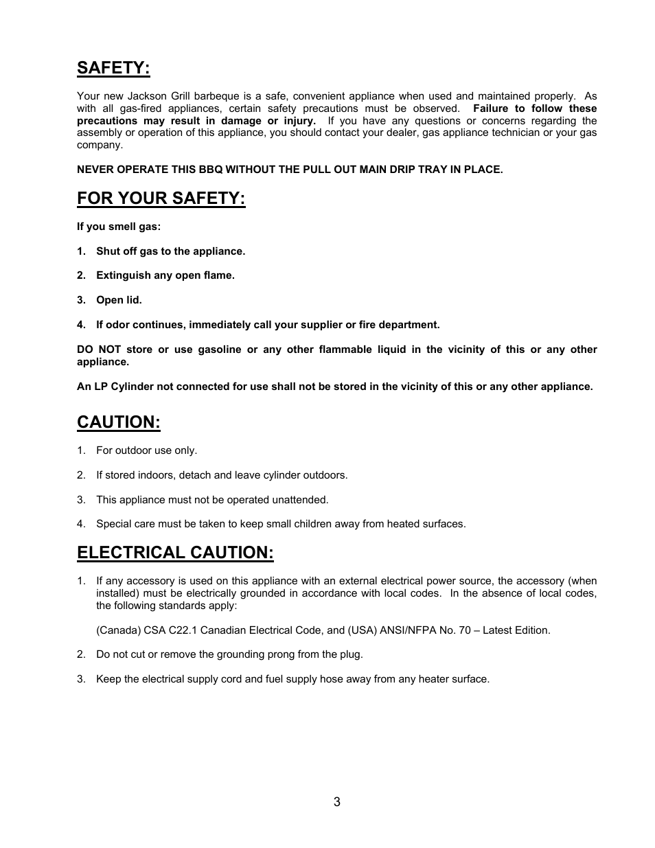 Safety, For your safety, Caution | Electrical caution | Jackson 700BI Series User Manual | Page 3 / 25