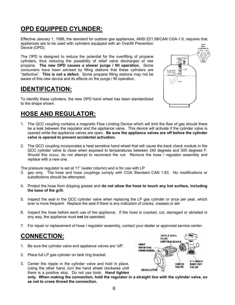Opd equipped cylinder, Identification, Hose and regulator | Connection | Jackson 700BI Series User Manual | Page 6 / 25
