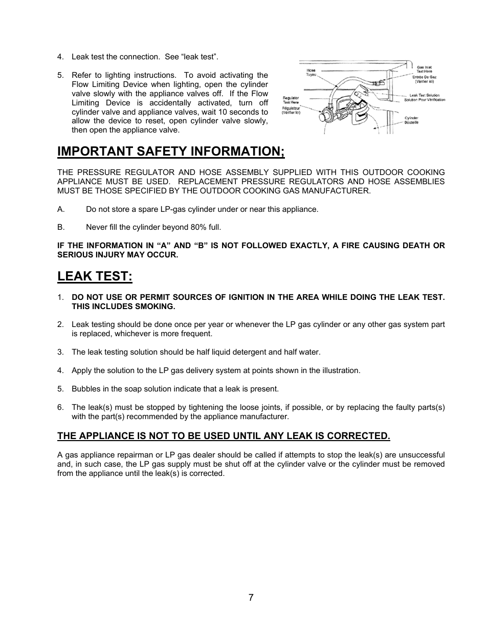 Important safety information, Leak test | Jackson 700BI Series User Manual | Page 7 / 25