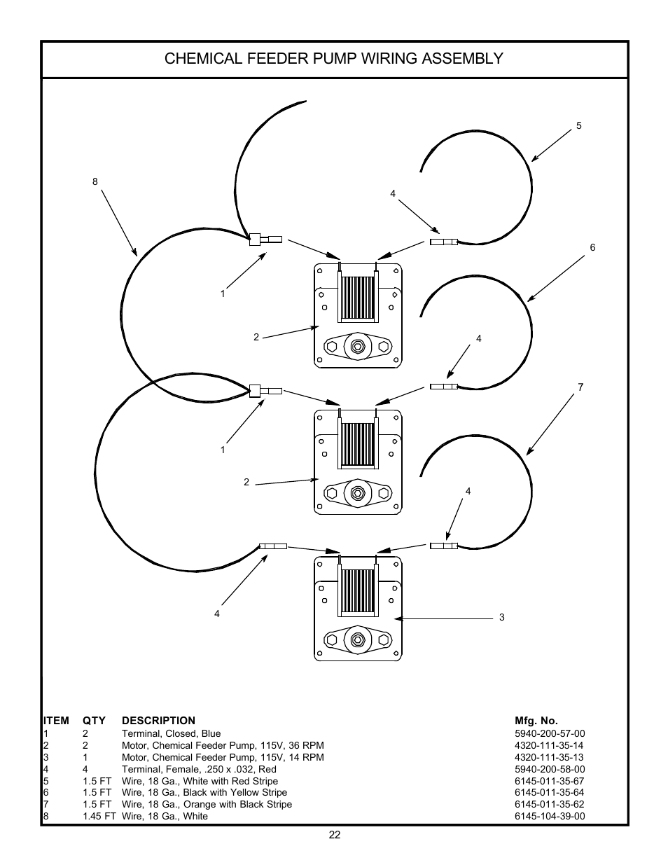 Chemical feeder pump wiring assembly | Jackson 24 LT User Manual | Page 25 / 41