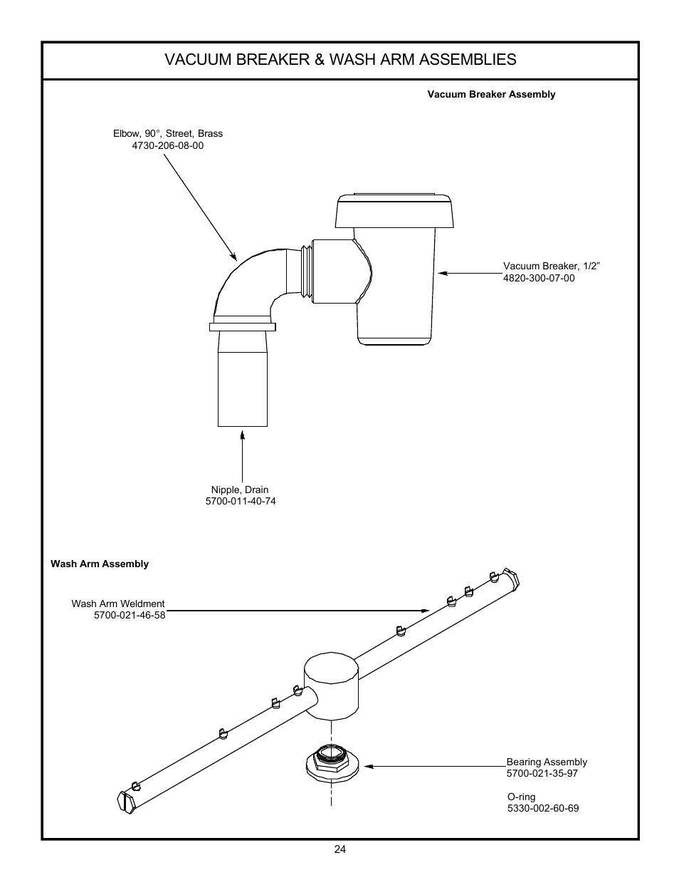 Vacuum breaker & wash arm assemblies | Jackson 24 LT User Manual | Page 27 / 41