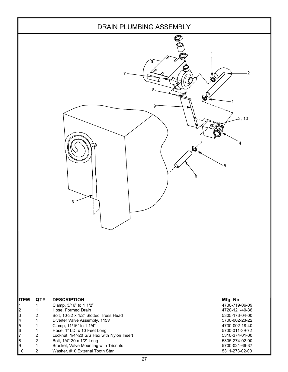 Drain plumbing assembly | Jackson 24 LT User Manual | Page 30 / 41