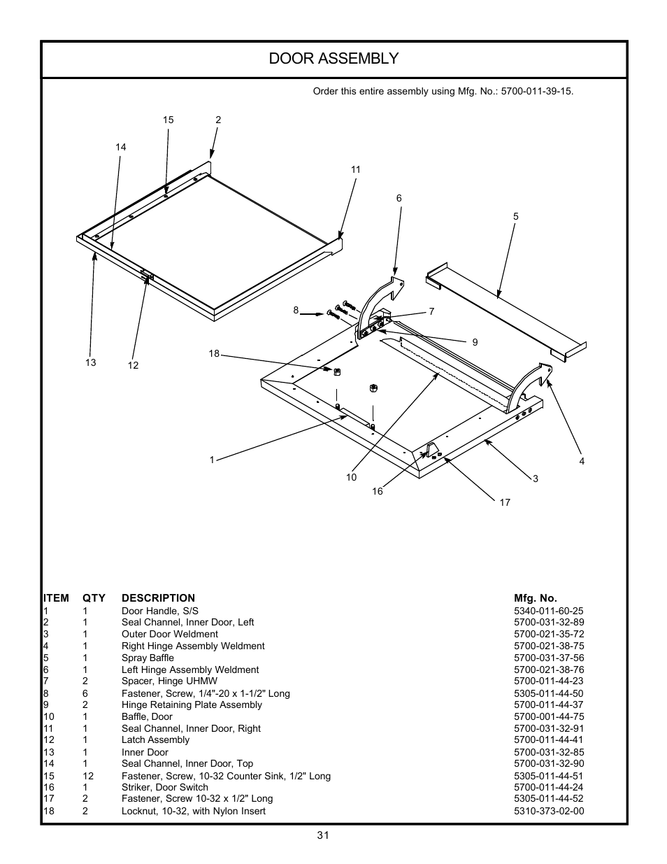 Door assembly | Jackson 24 LT User Manual | Page 34 / 41