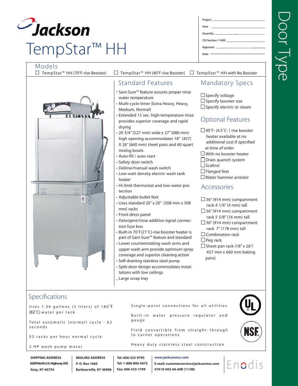 Jackson TempStar Door type Dishmachine TempStar b User Manual | 2 pages