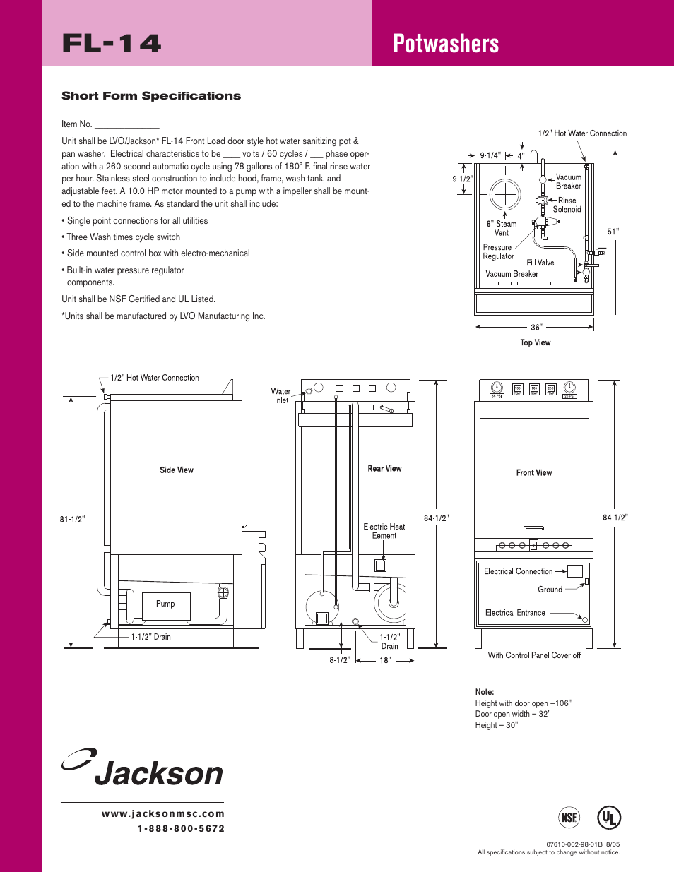 Potwashers, Fl-14 | Jackson FL-14 User Manual | Page 2 / 2