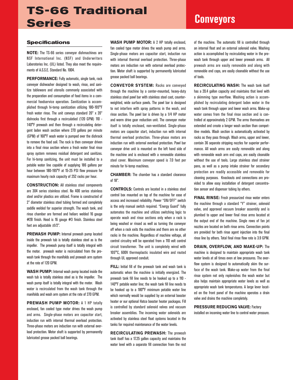 Conveyors, Ts-66 traditional series | Jackson Conveyor Dishmachines TS-66 User Manual | Page 2 / 6
