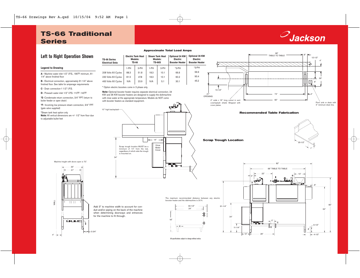 Ts-66 traditional series, Left to right operation shown | Jackson Conveyor Dishmachines TS-66 User Manual | Page 5 / 6