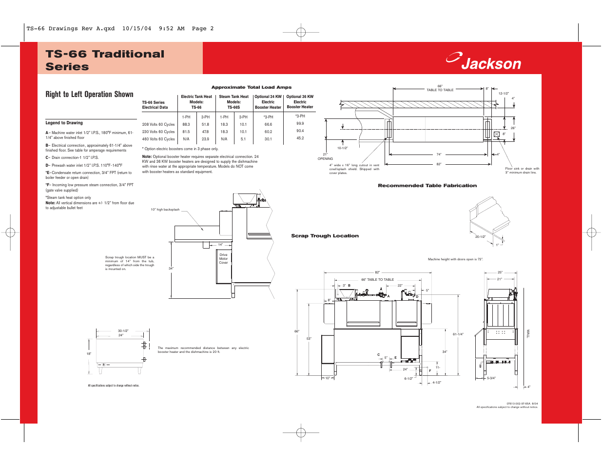Ts-66 traditional series, Right to left operation shown | Jackson Conveyor Dishmachines TS-66 User Manual | Page 6 / 6