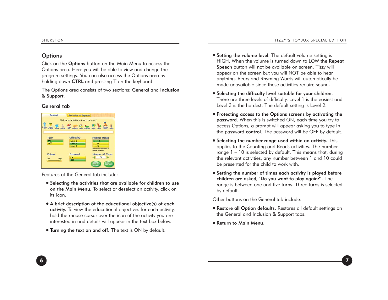 Options | Jackson Tizzy's Toybox User Manual | Page 5 / 23