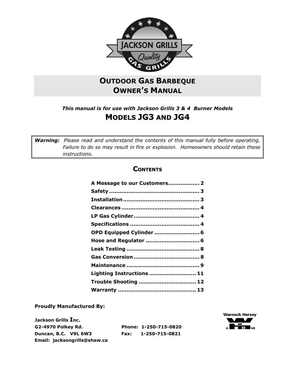 Jackson JG3 User Manual | 12 pages