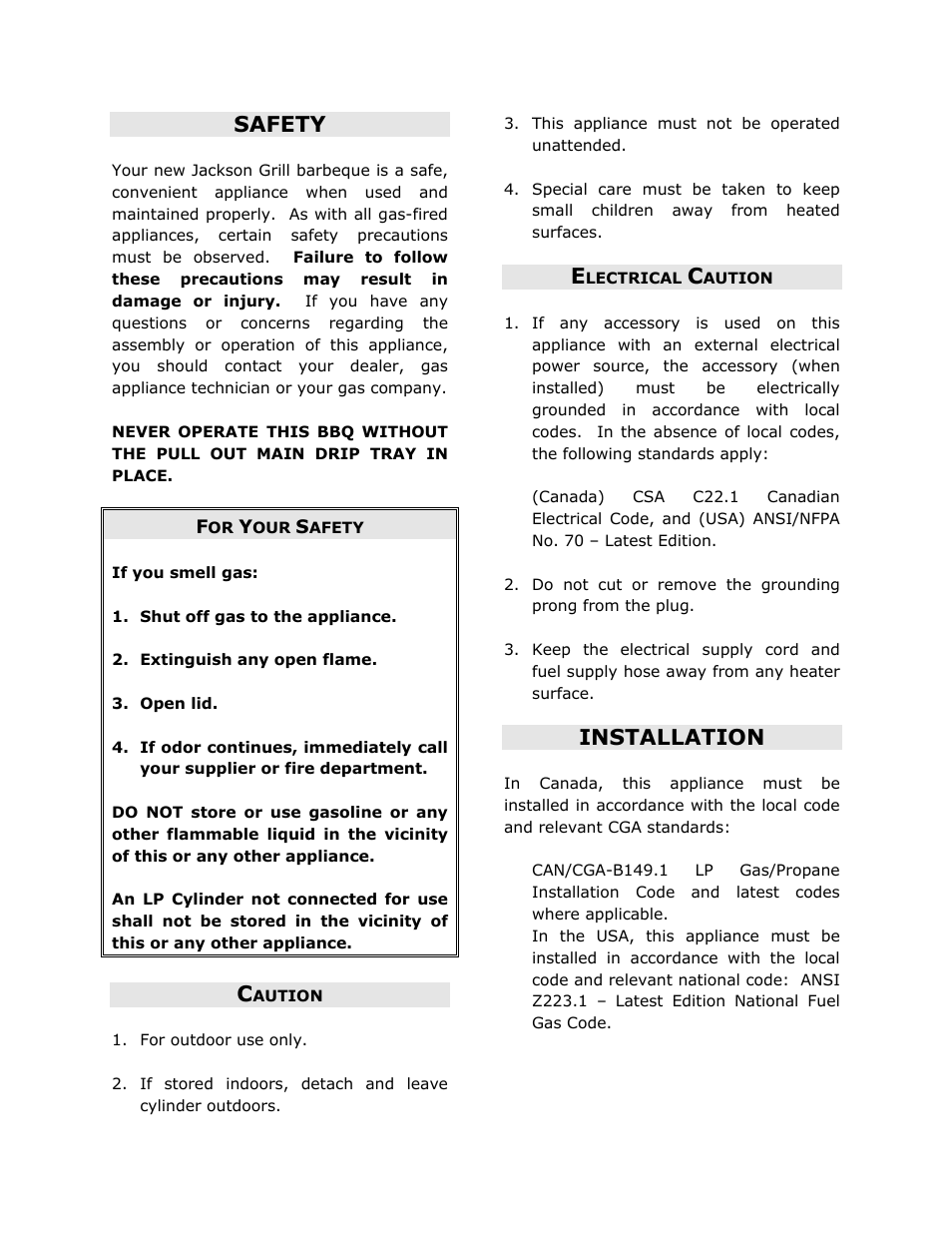 Safety, Installation | Jackson JG3 User Manual | Page 3 / 12