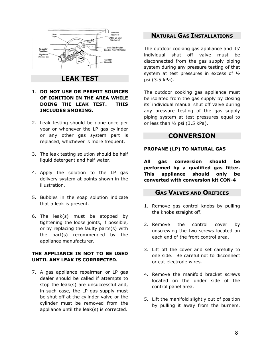 Leak test, Conversion | Jackson JG3 User Manual | Page 8 / 12