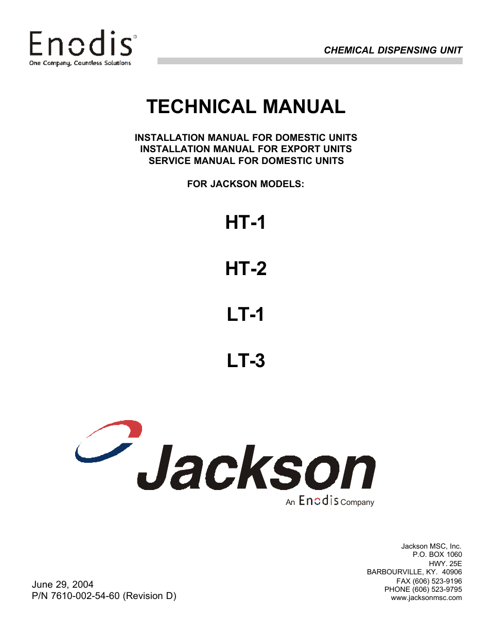 Jackson Chemical Dispensing Unit LT-3 User Manual | 47 pages