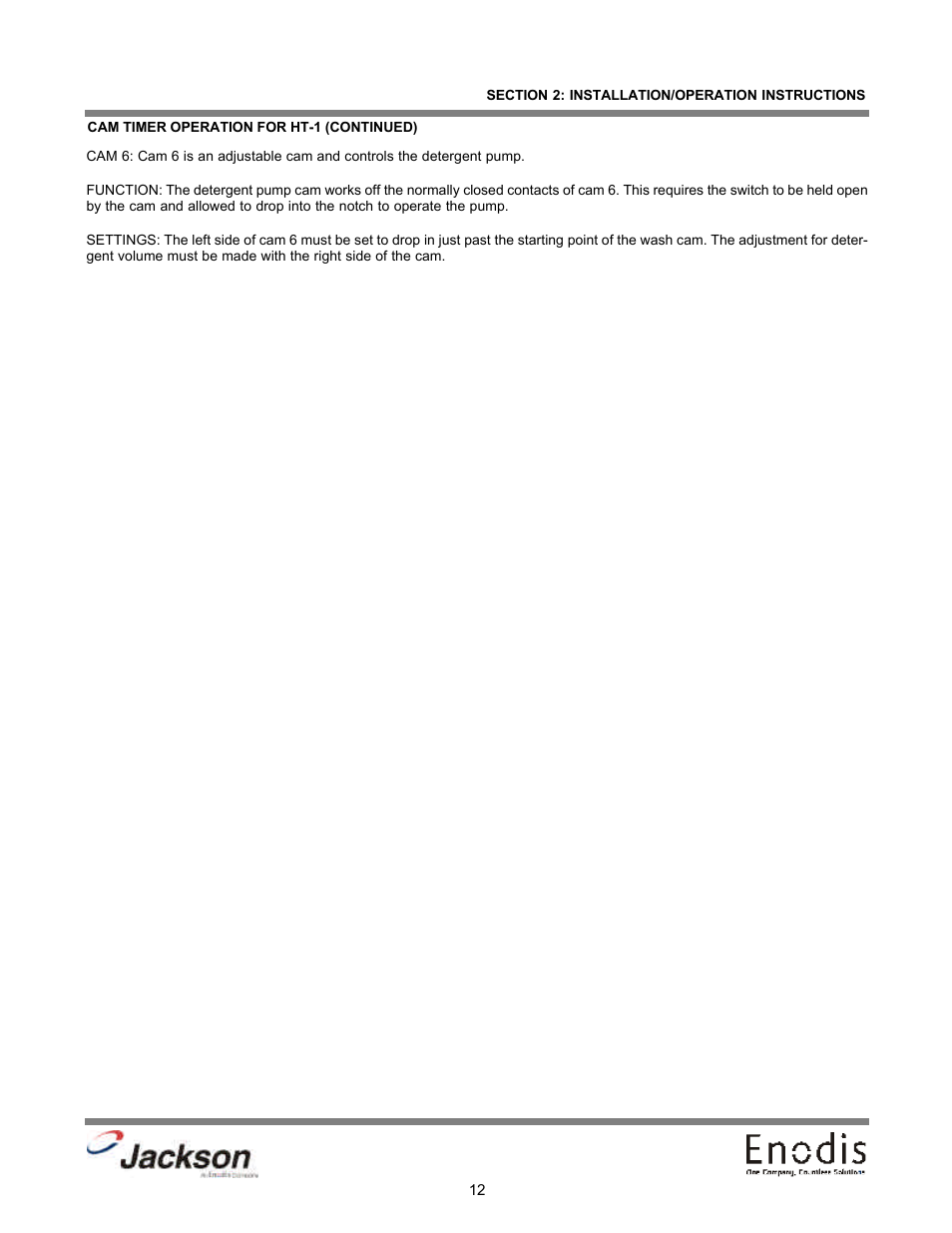 Cam timer operation for ht-1 (continued) | Jackson Chemical Dispensing Unit LT-3 User Manual | Page 17 / 47