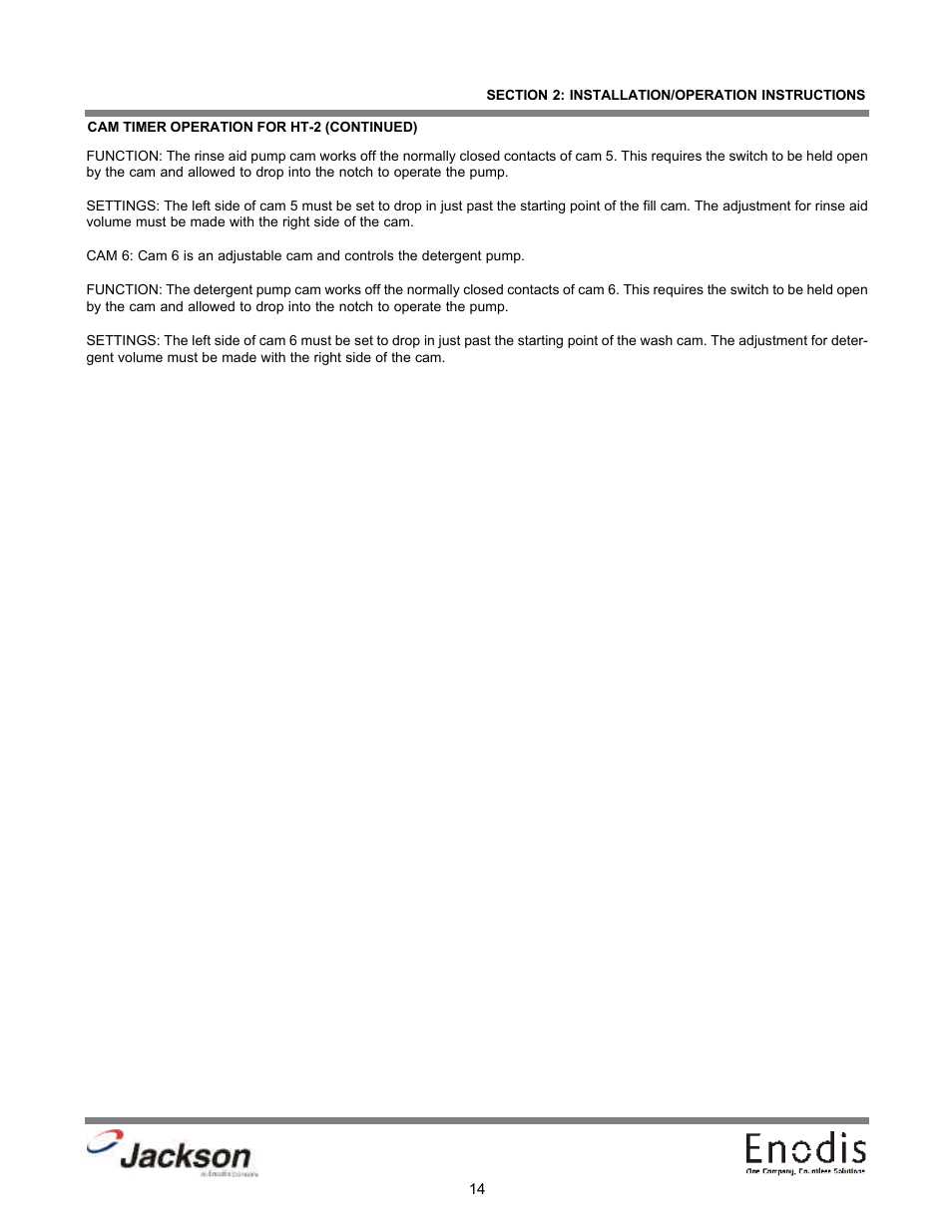 Cam timer operation for ht-2 (continued) | Jackson Chemical Dispensing Unit LT-3 User Manual | Page 19 / 47