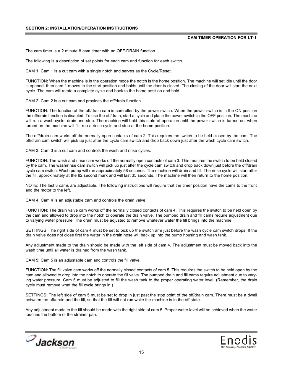 Cam timer operation for lt-1, Cam timer operation lt-1 | Jackson Chemical Dispensing Unit LT-3 User Manual | Page 20 / 47