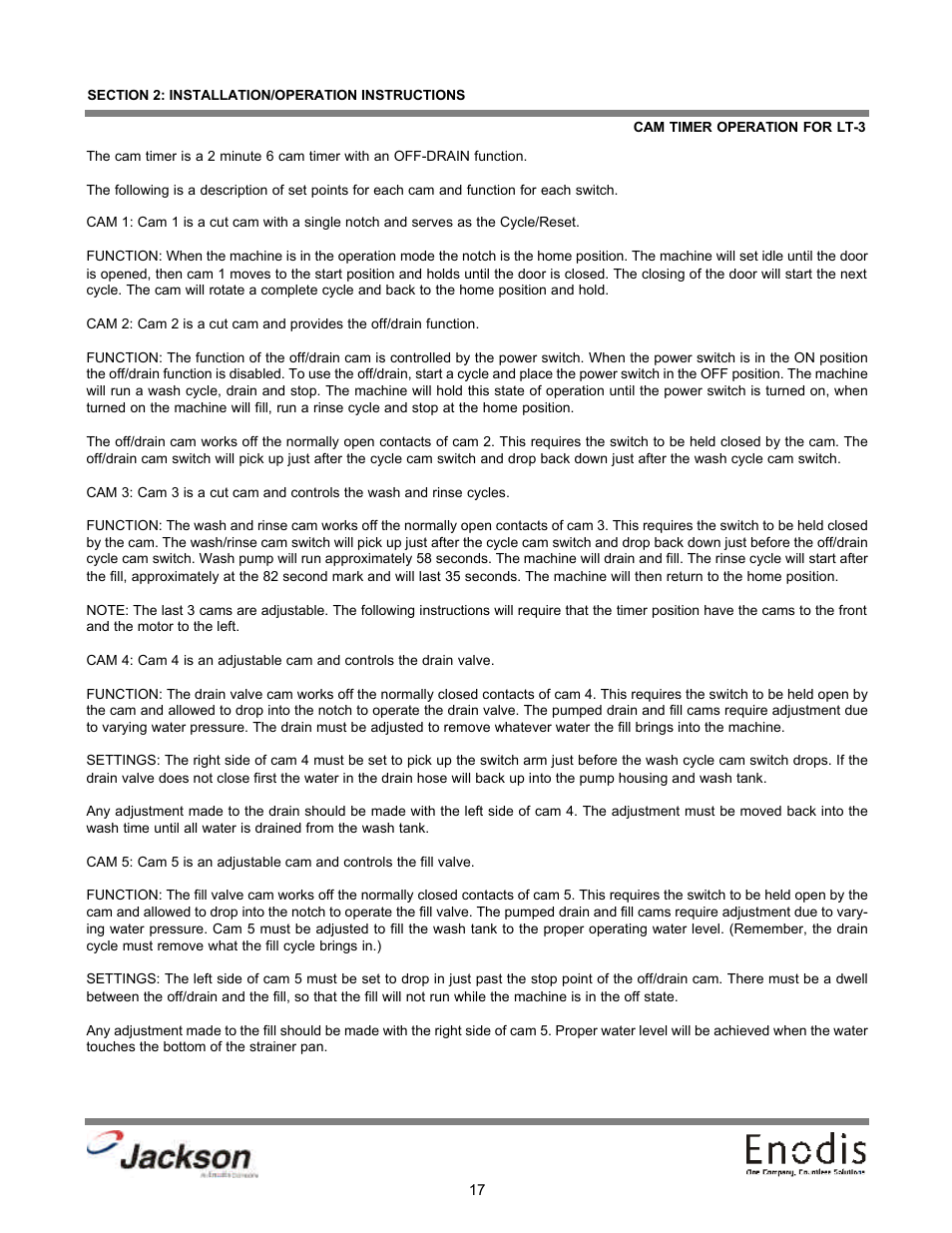 Cam timer operation for lt-3, Cam timer operation lt-3 | Jackson Chemical Dispensing Unit LT-3 User Manual | Page 22 / 47