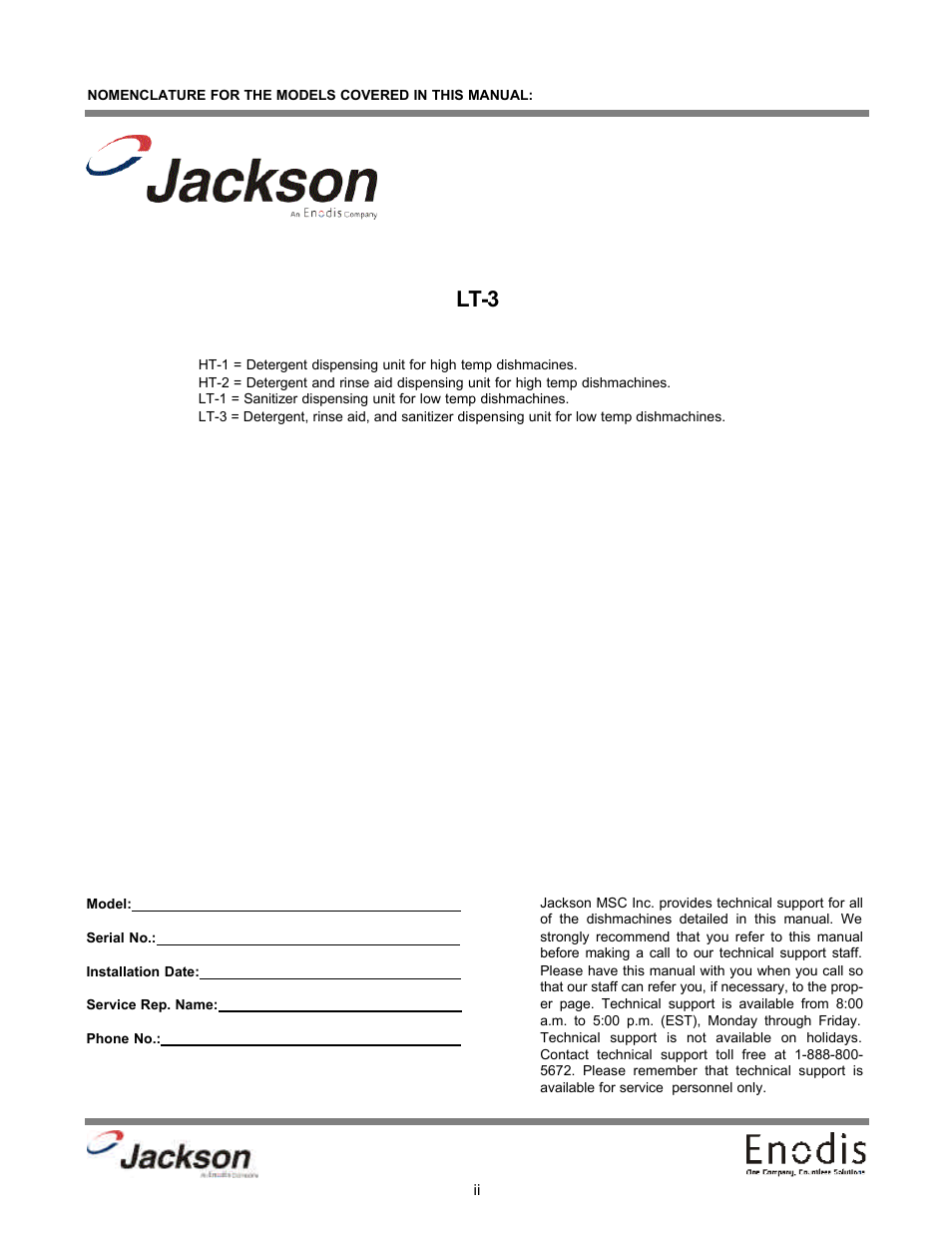 Nomenclature, Lt-3 | Jackson Chemical Dispensing Unit LT-3 User Manual | Page 4 / 47