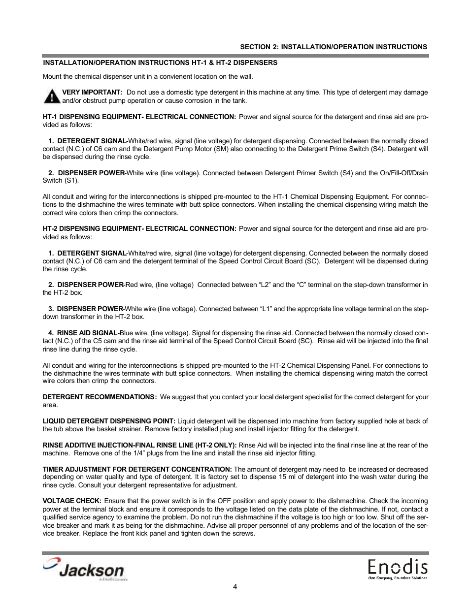 Installation & operation instructions, ht-1 & ht-2 | Jackson Chemical Dispensing Unit LT-3 User Manual | Page 9 / 47