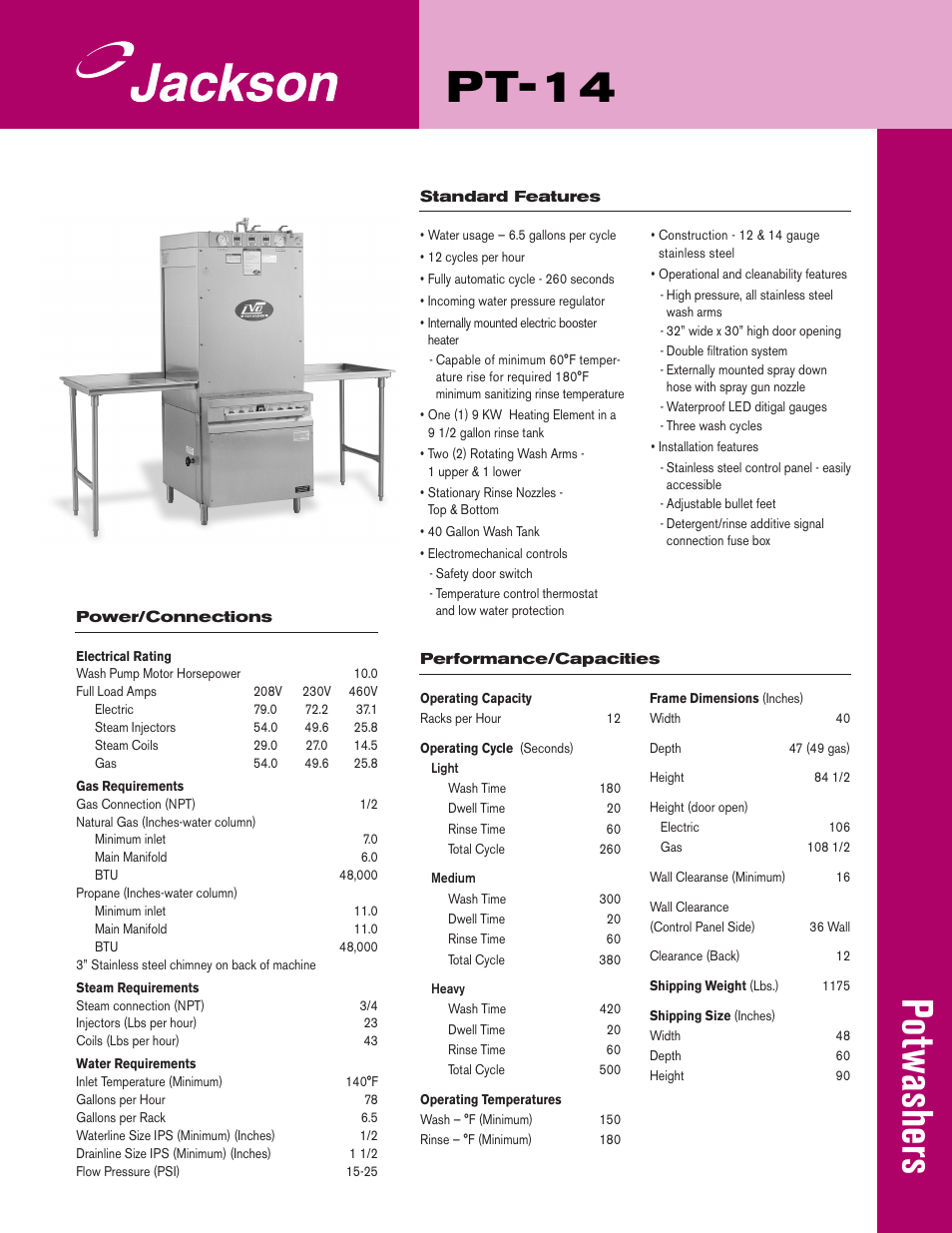 Jackson Potwashers PT-14 User Manual | 2 pages