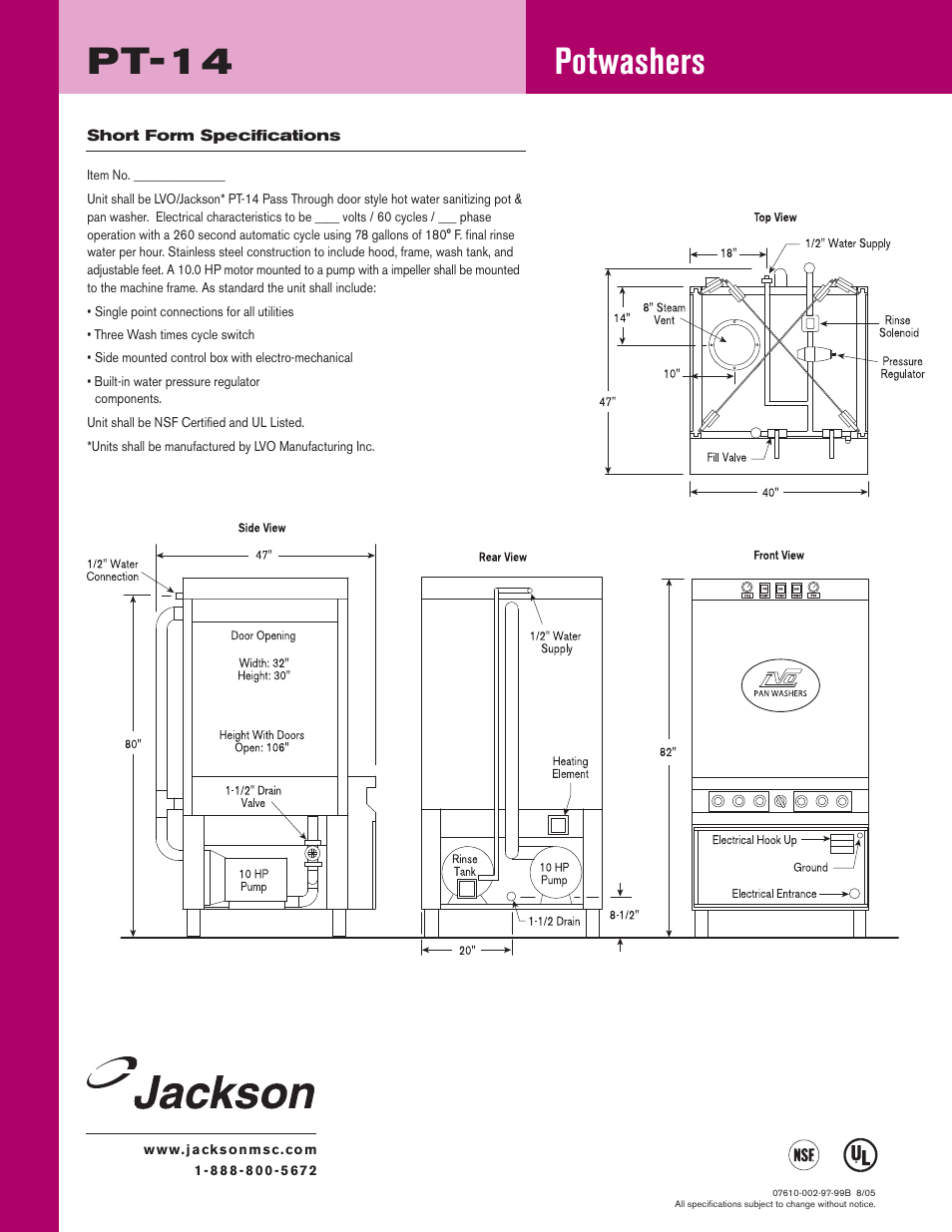 Potwashers, Pt-14 | Jackson Potwashers PT-14 User Manual | Page 2 / 2