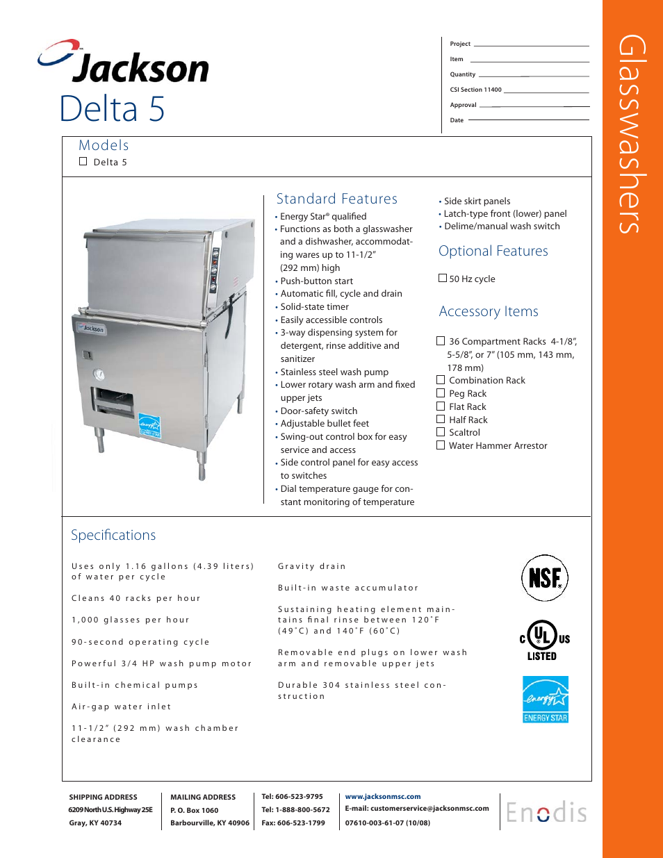 Jackson Glasswashers Delta 5 User Manual | 2 pages