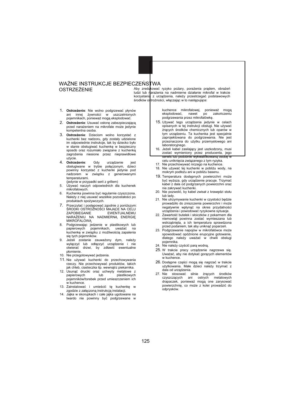 Wa żne instrukcje bezpieczeń stwa, Ostrze żenie | Candy MIC 256 EX User Manual | Page 38 / 99