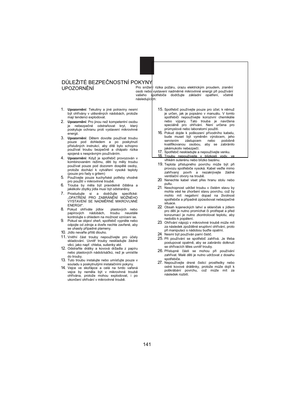 Důležité bezpeč nostní pokyny, Upozorn ění | Candy MIC 256 EX User Manual | Page 54 / 99