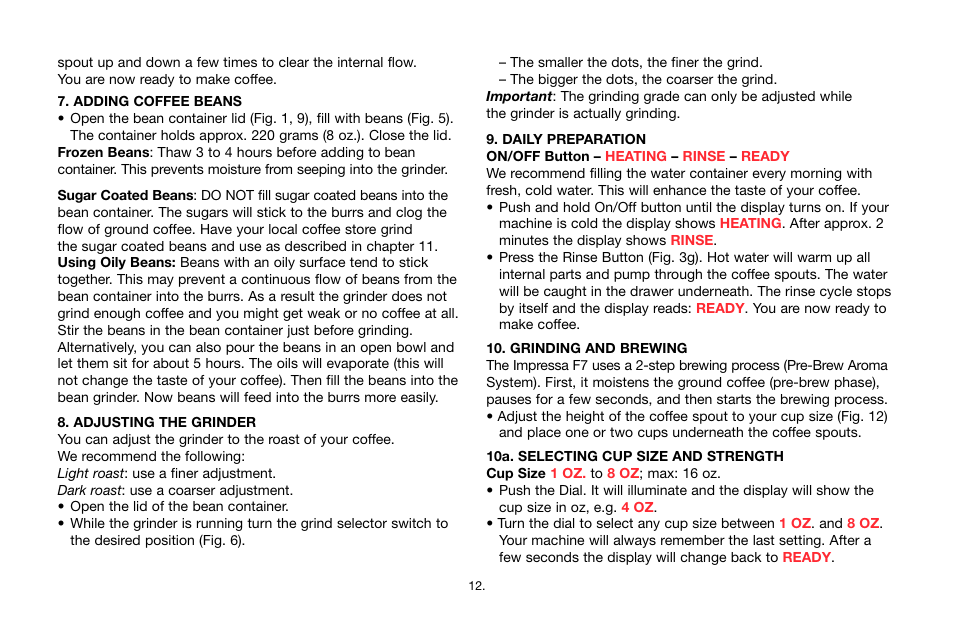 Jura Capresso Impressa F7 User Manual | Page 12 / 24