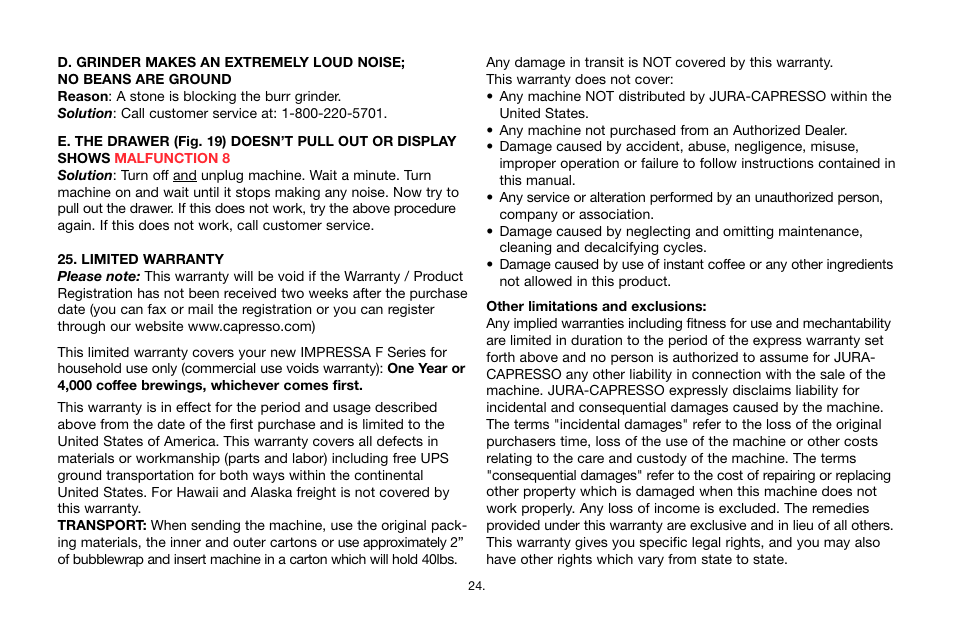 Jura Capresso Impressa F7 User Manual | Page 24 / 24