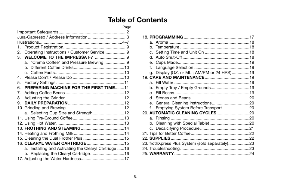 Jura Capresso Impressa F7 User Manual | Page 8 / 24