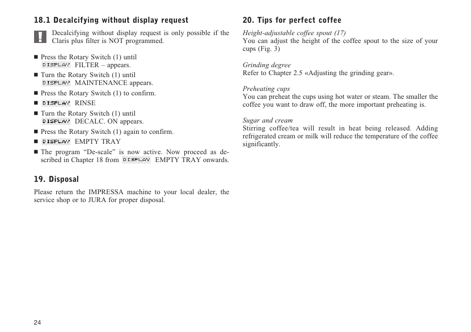 Jura Capresso F70 User Manual | Page 24 / 27