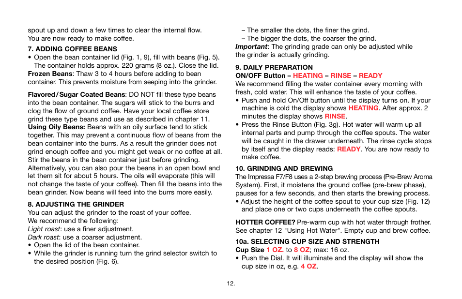 Jura Capresso IMPRESSA F7/F8 User Manual | Page 12 / 24