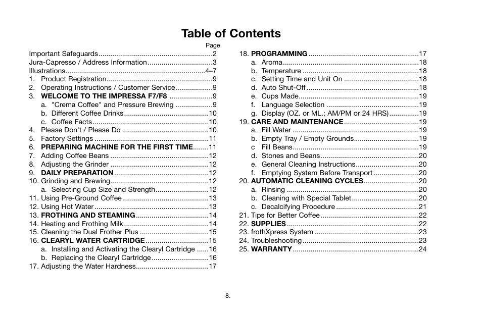 Jura Capresso IMPRESSA F7/F8 User Manual | Page 8 / 24