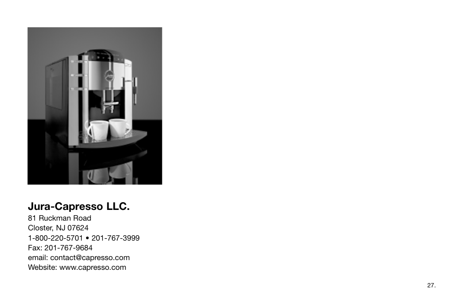 Jura-capresso llc | Jura Capresso IMPRESSA F9 63942R User Manual | Page 27 / 27
