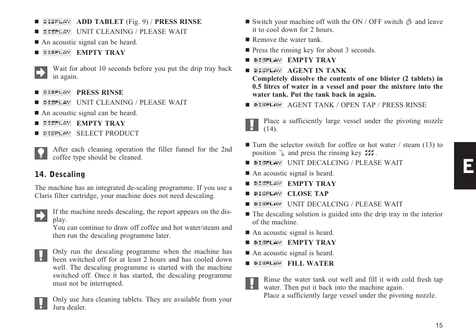 Jura Capresso E75 User Manual | Page 15 / 19