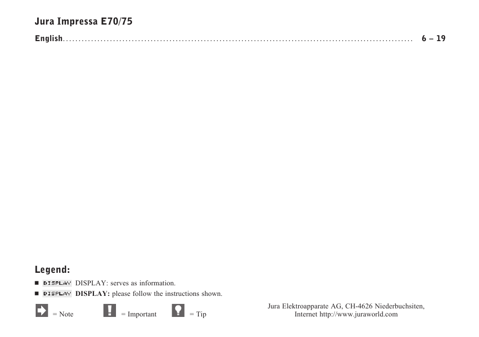 Jura impressa e70/75, Legend | Jura Capresso E75 User Manual | Page 2 / 19