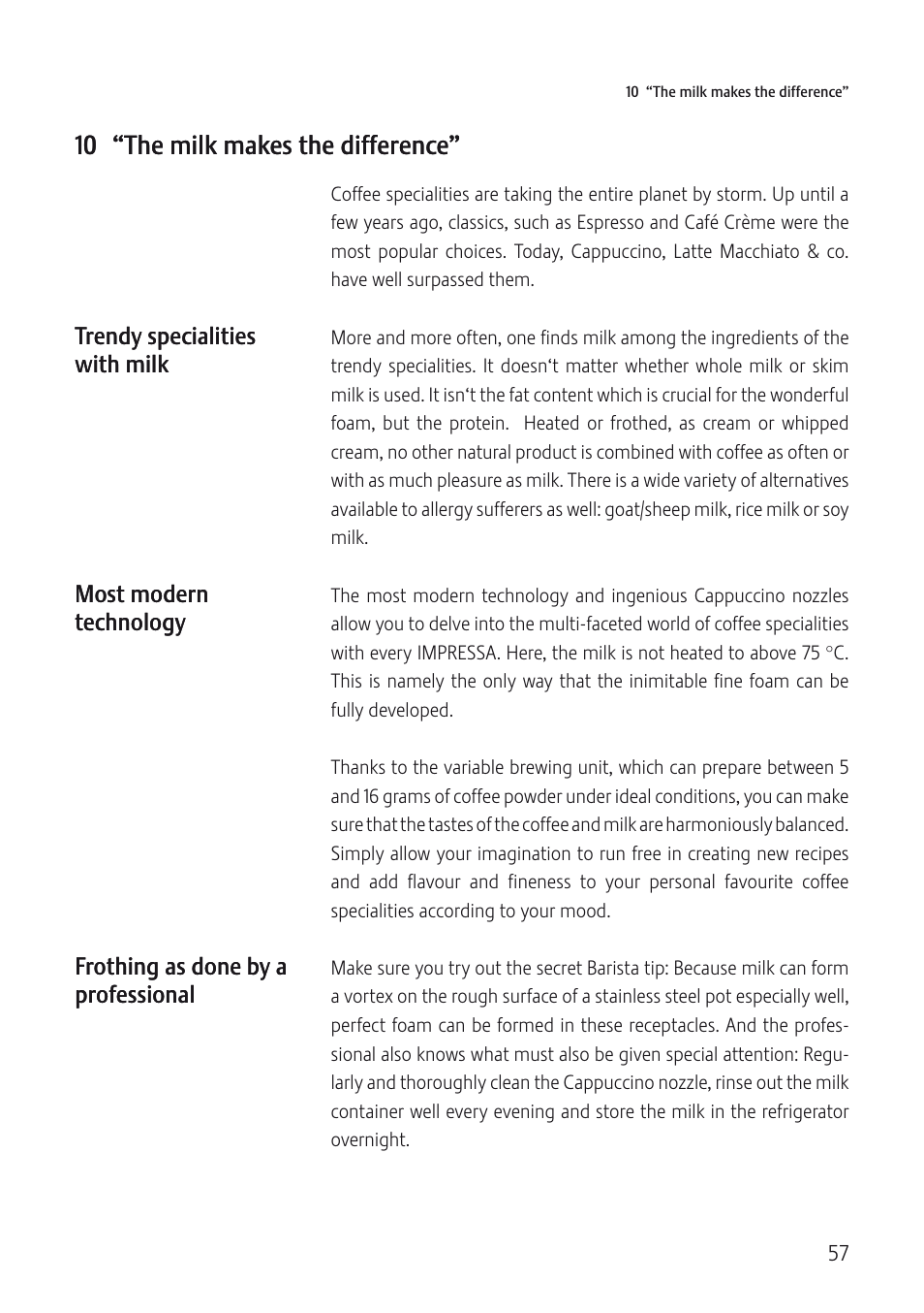 10 “the milk makes the difference | Jura Capresso IMPRESSA C5 User Manual | Page 57 / 88