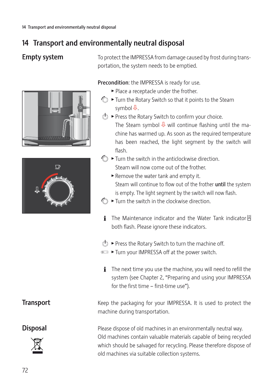 14 transport and environmentally neutral disposal | Jura Capresso IMPRESSA C5 User Manual | Page 72 / 88