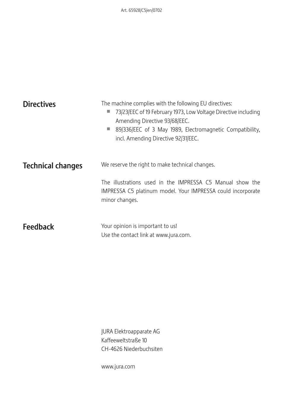Directives | Jura Capresso IMPRESSA C5 User Manual | Page 88 / 88