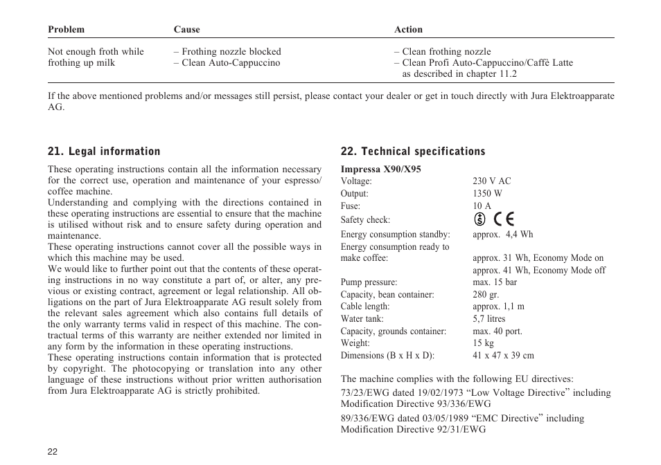 Jura Capresso X95 User Manual | Page 22 / 22