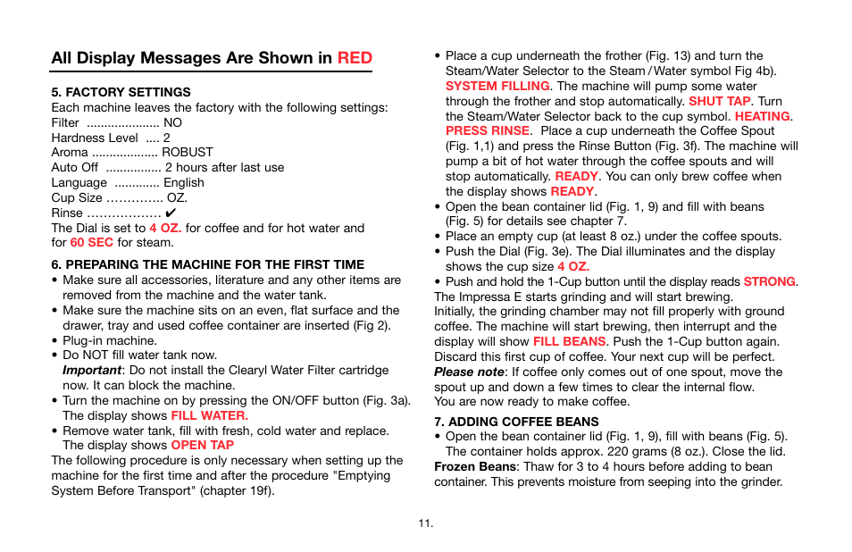 All display messages are shown in red | Jura Capresso 64701R1 User Manual | Page 11 / 24