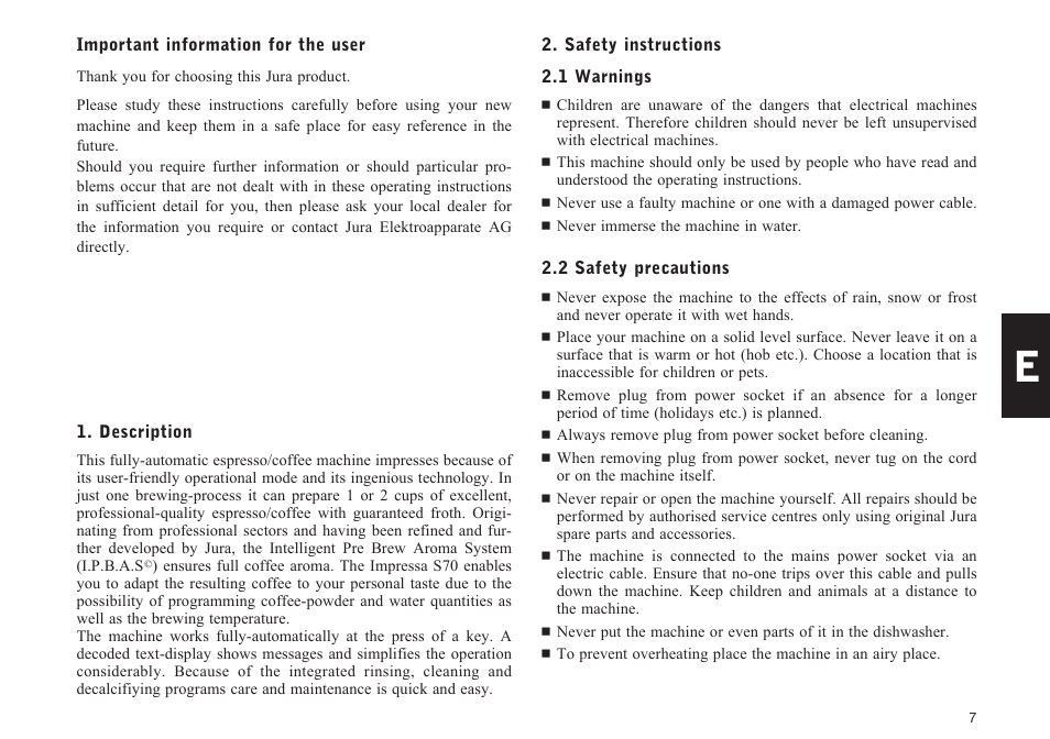 Jura Capresso IMPRESSA S70 User Manual | Page 7 / 20