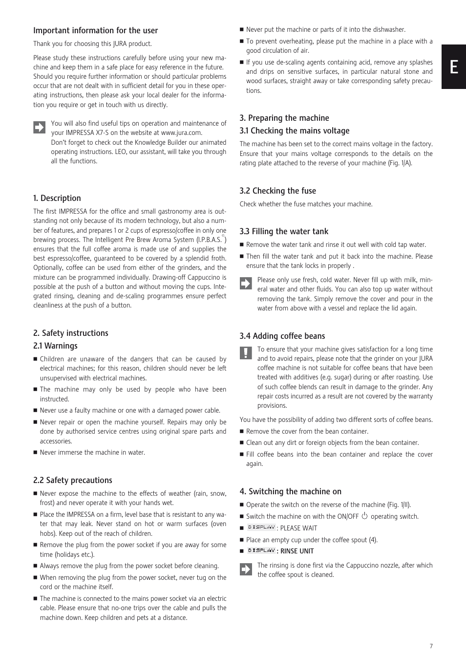 Jura Capresso X7-S User Manual | Page 7 / 16