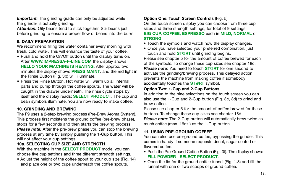 Jura Capresso Impressa F9 User Manual | Page 13 / 27