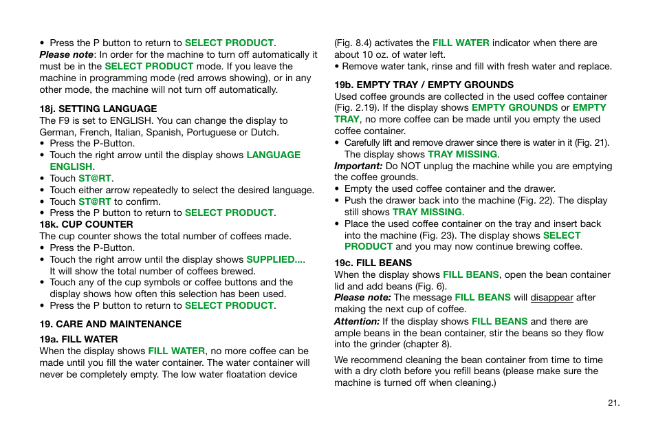 Jura Capresso Impressa F9 User Manual | Page 21 / 27