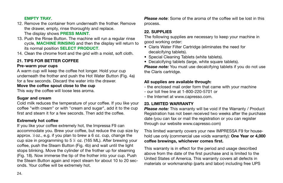 Jura Capresso Impressa F9 User Manual | Page 24 / 27