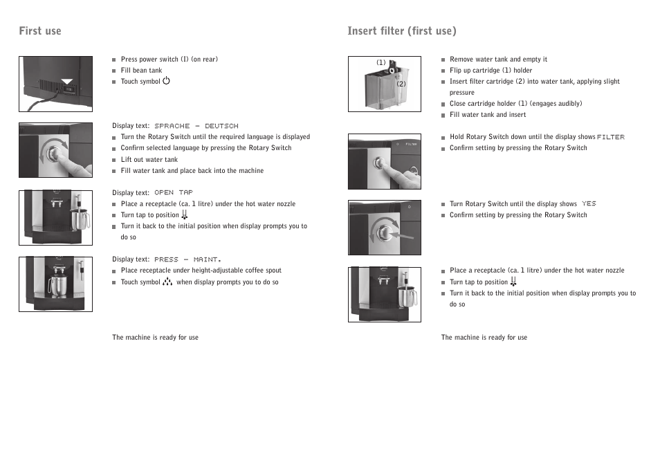 First use, Insert filter (first use) | Jura Capresso Xf70 User Manual | Page 3 / 6